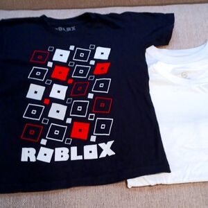 2 Boys size 8 plain white tees & 1 Roblox tee